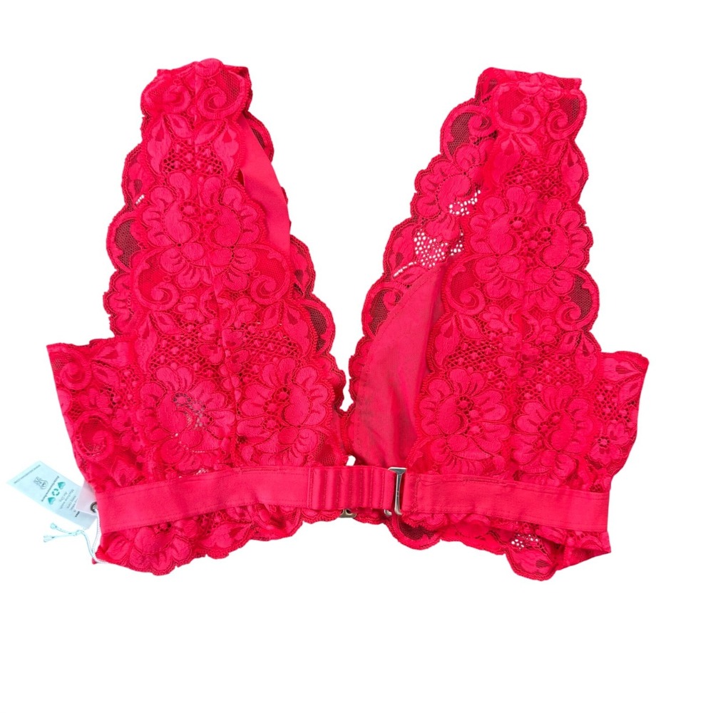 We Are HAH Got Ur Back Bra Siren Red Floral Lace Longline Bralette Medium